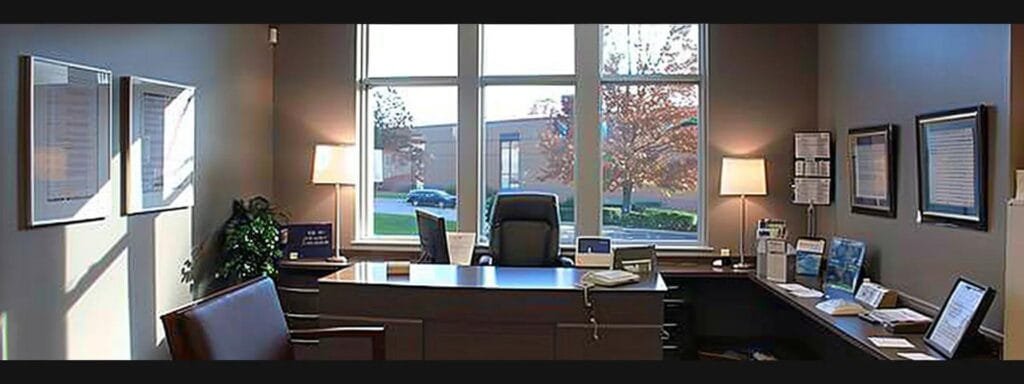 a focused, modern medical office setting features a knowledgeable doctor discussing hormone replacement therapy with an attentive patient, illuminated by bright, artificial lighting that highlights charts and informational brochures about risks and side effects on a sleek desk.