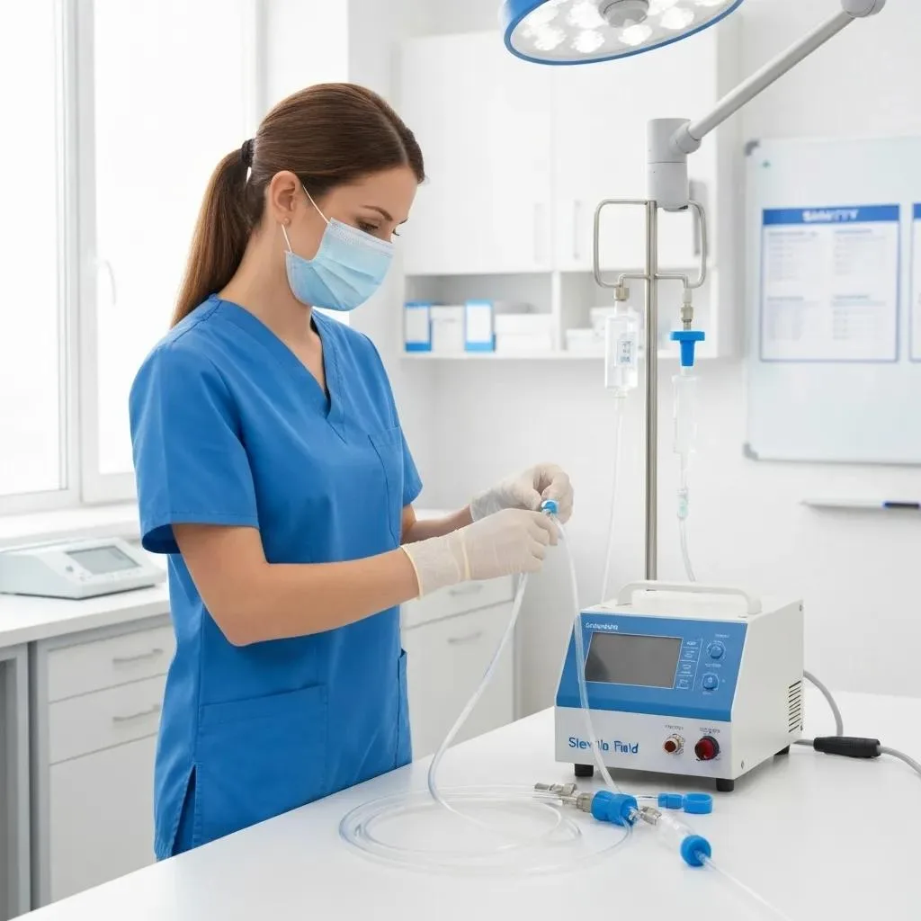 A healthcare professional meticulously adhering to safety protocols during the preparation and administration of ozone therapy.