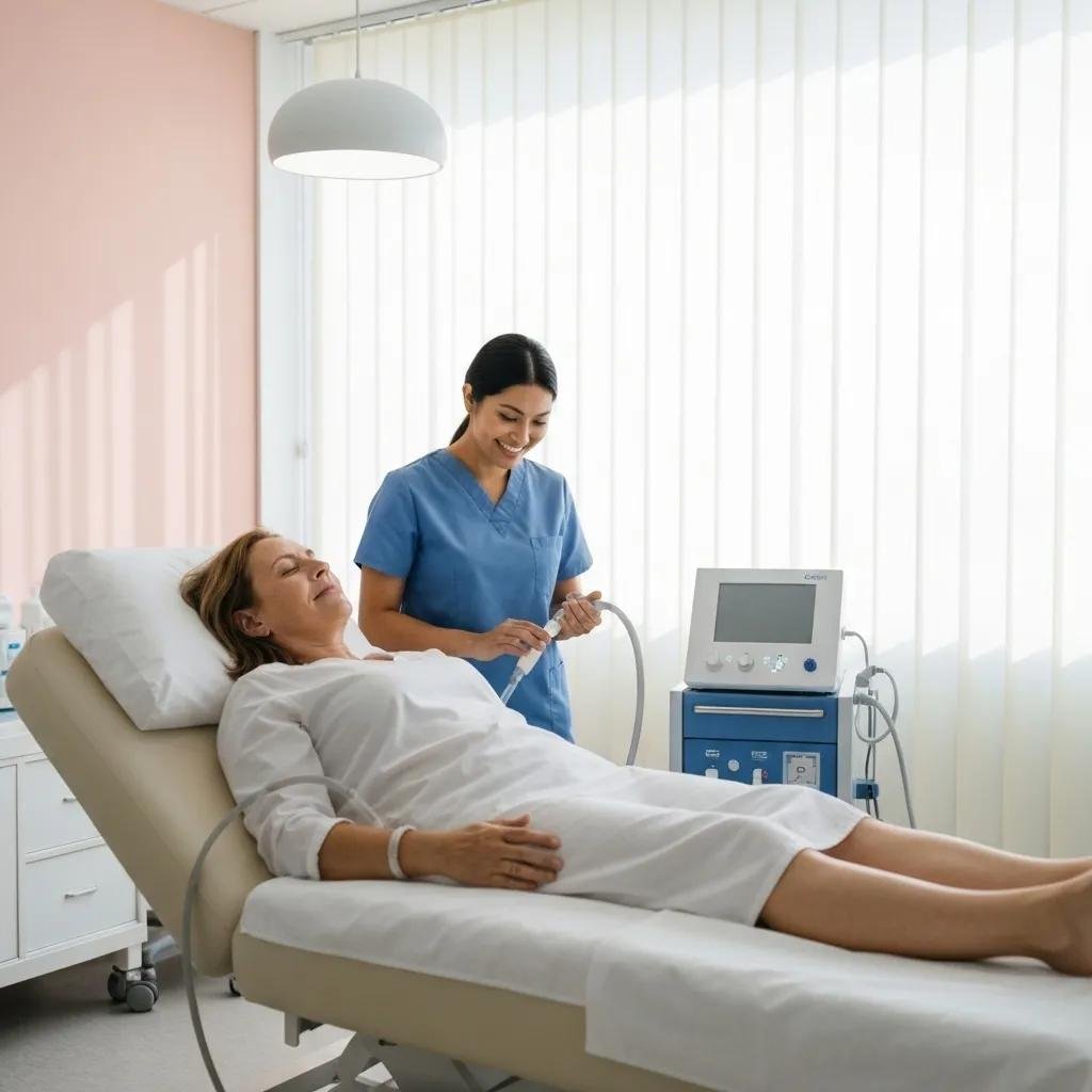 Patient receiving ozone therapy in a calming medical clinic environment