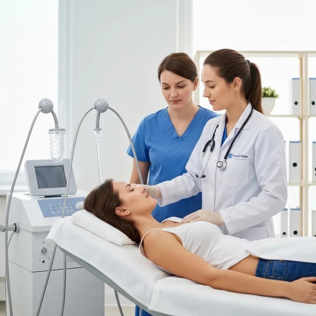 Ozone therapy session in a clinical setting with patient and medical professional