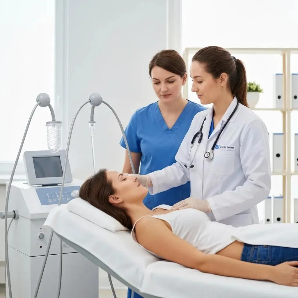 Ozone therapy session in a clinical setting with patient and medical professional