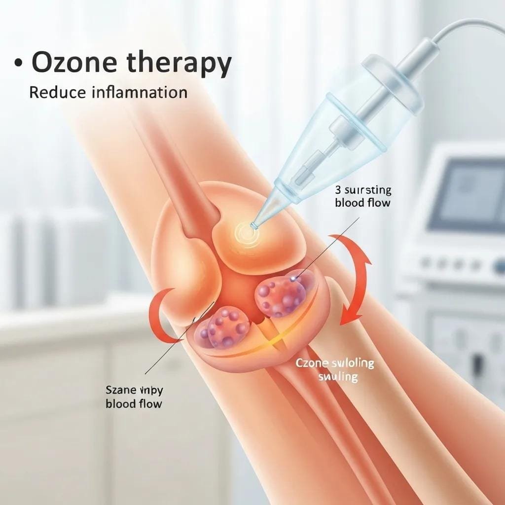 Illustration of ozone therapy effects on inflammation and healing in a joint