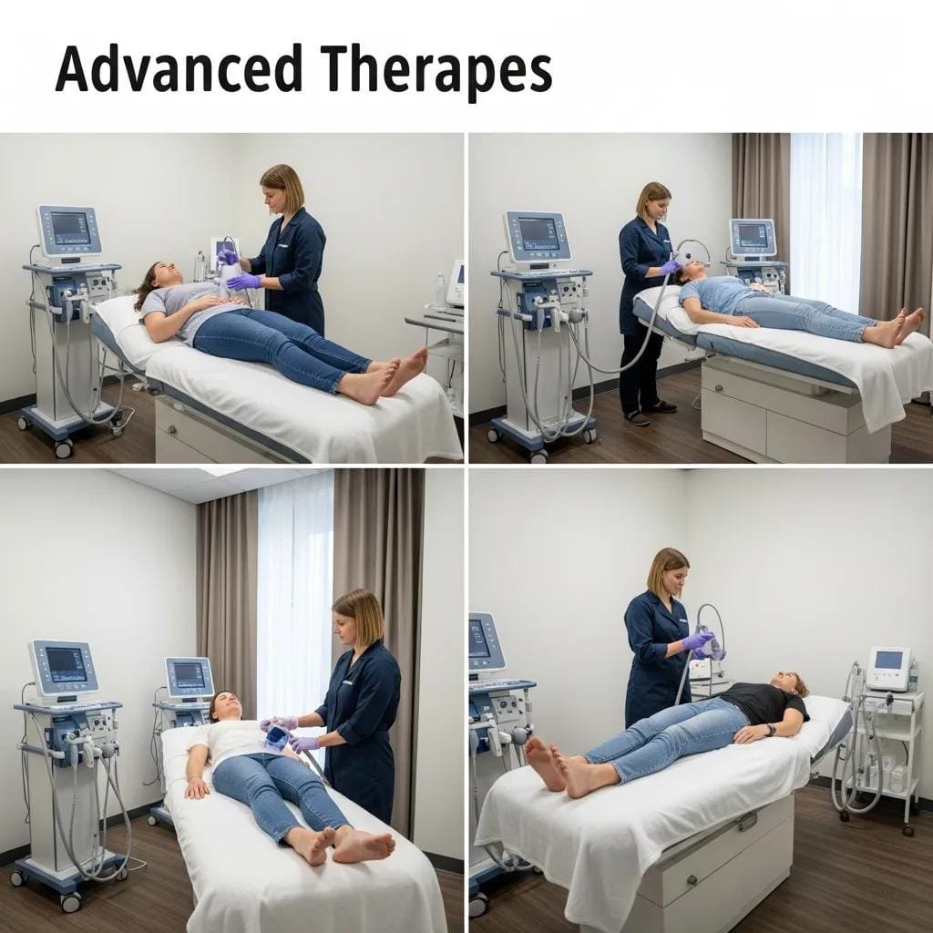 Advanced therapies for Lyme disease treatment, featuring a healthcare professional administering procedures to patients using specialized medical equipment in a clinical setting.