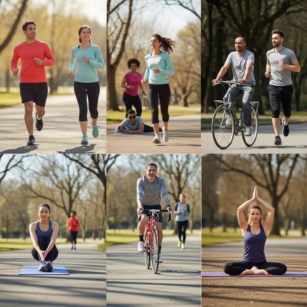 Diverse group exercising outdoors, showcasing the benefits of physical activity for immune health