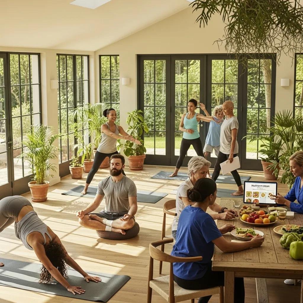 Diverse individuals engaging in wellness activities, representing customized health plans and holistic health