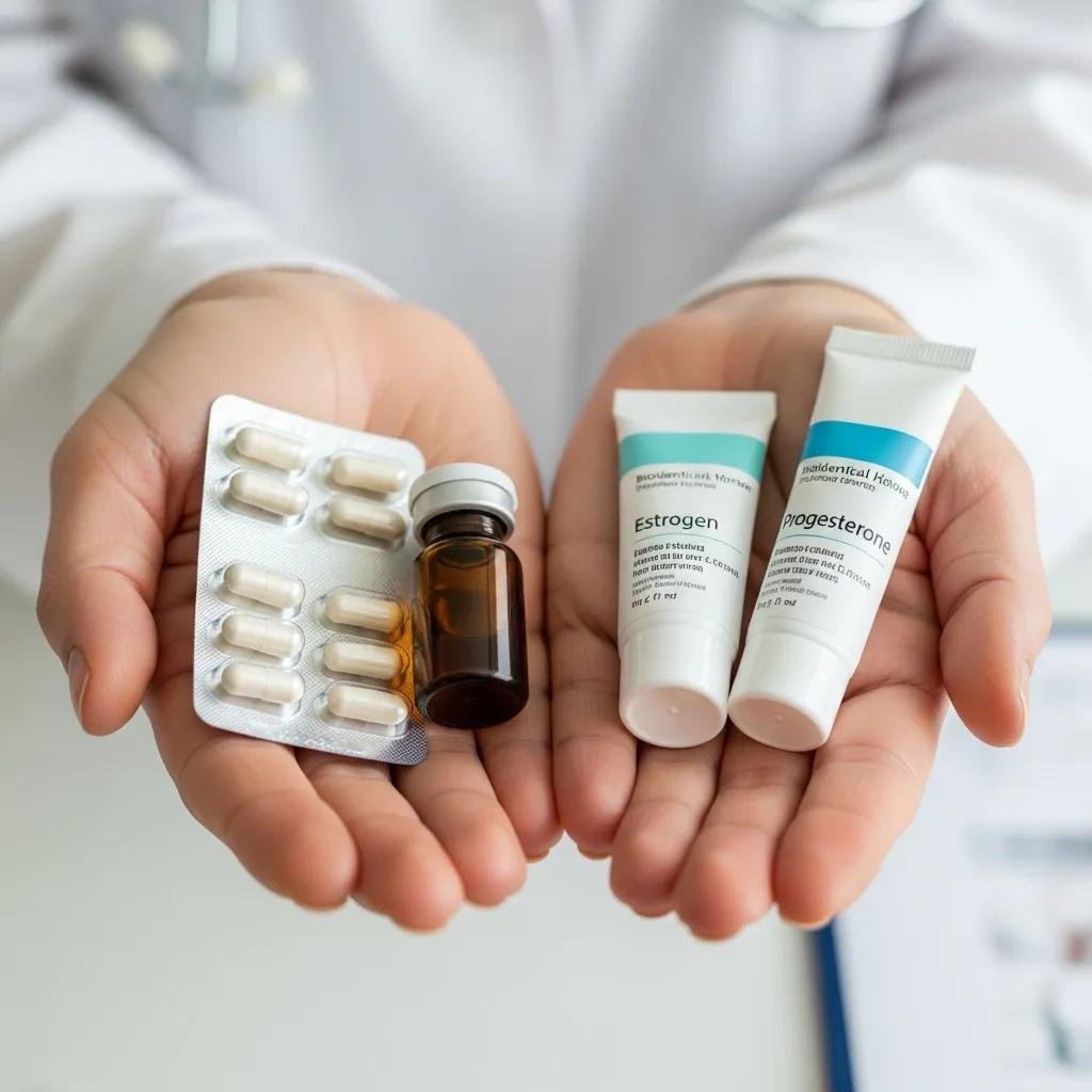 Clinician presenting bioidentical hormone options in a calm clinical setting