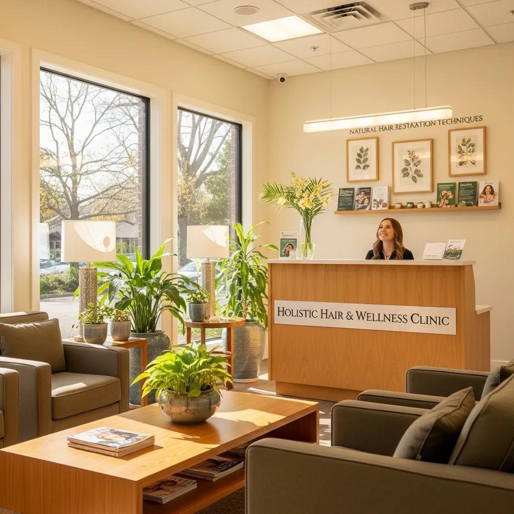 Holistic hair restoration clinic interior emphasizing a welcoming atmosphere and professional care
