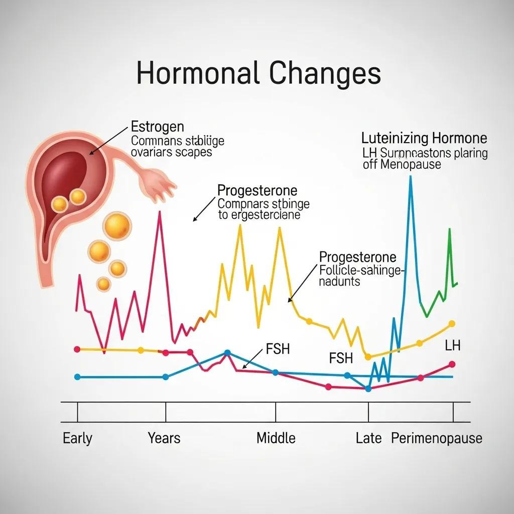 Diagram showing estrogen and progesterone fluctuations during perimenopause