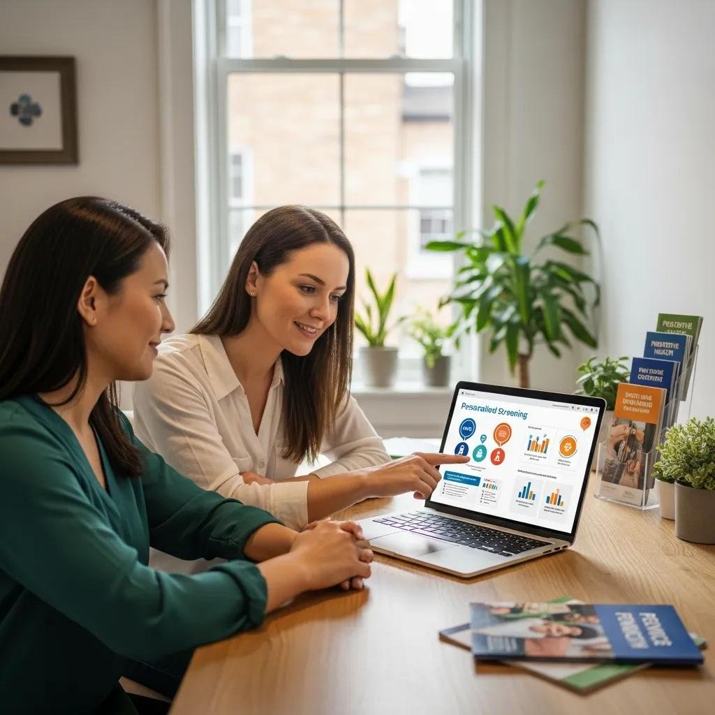Patient and clinician discussing a personalized cancer screening plan during a consultation