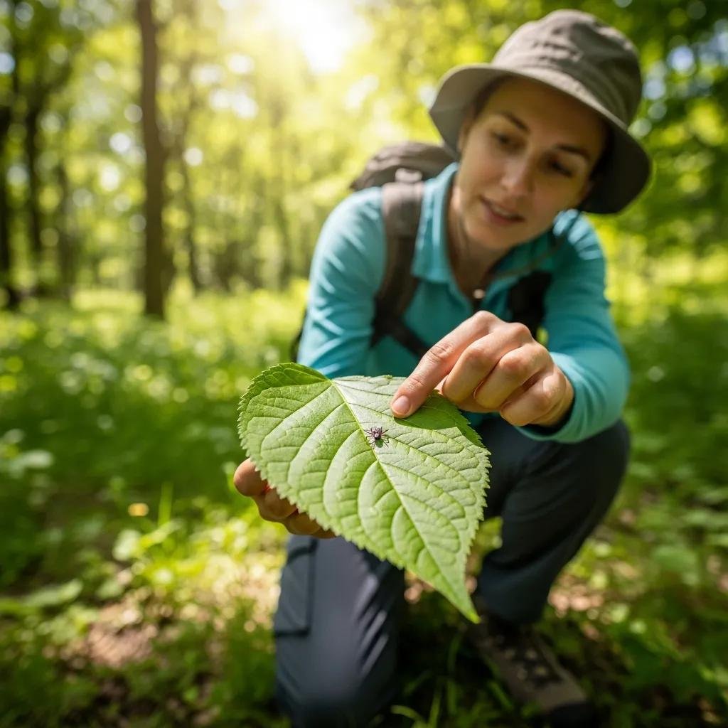 Person examining a tick in a natural setting, symbolizing awareness of Lyme disease co-infections