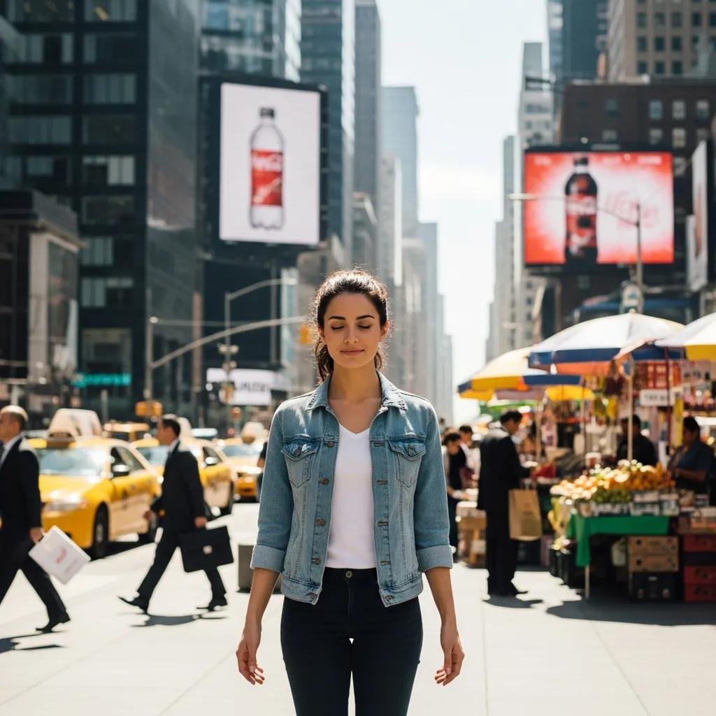 Person using grounding techniques in a busy setting to support emotional regulation