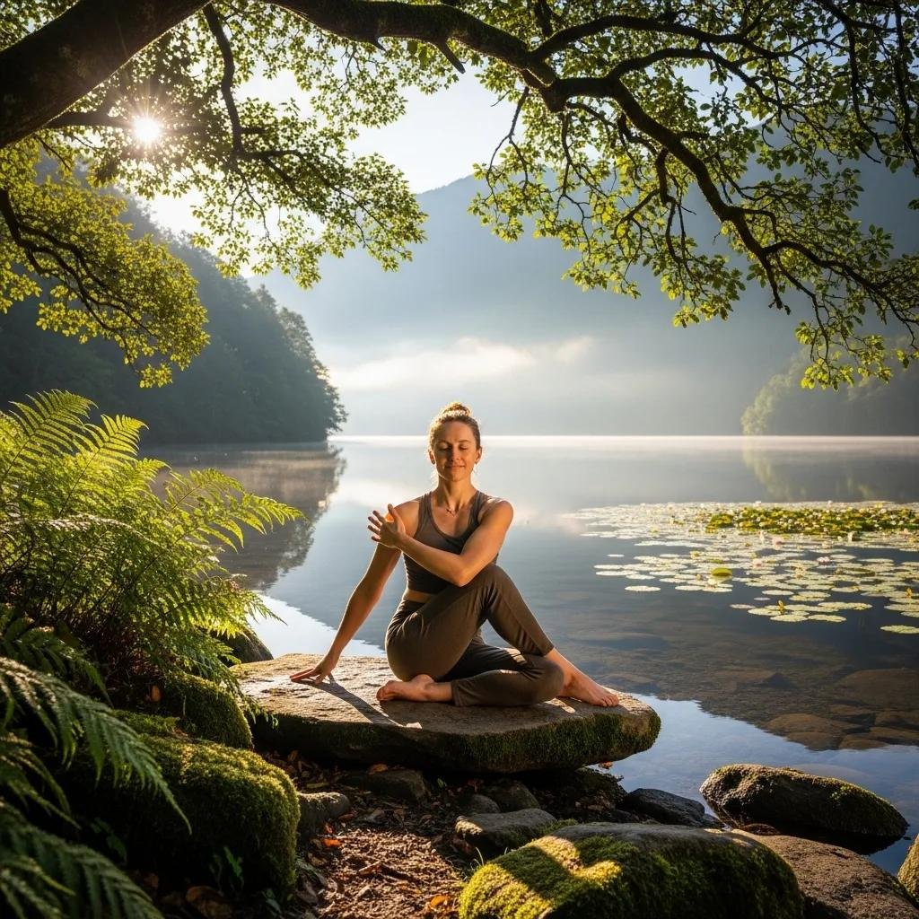Person practicing mindfulness in nature, illustrating natural methods for telomerase activation