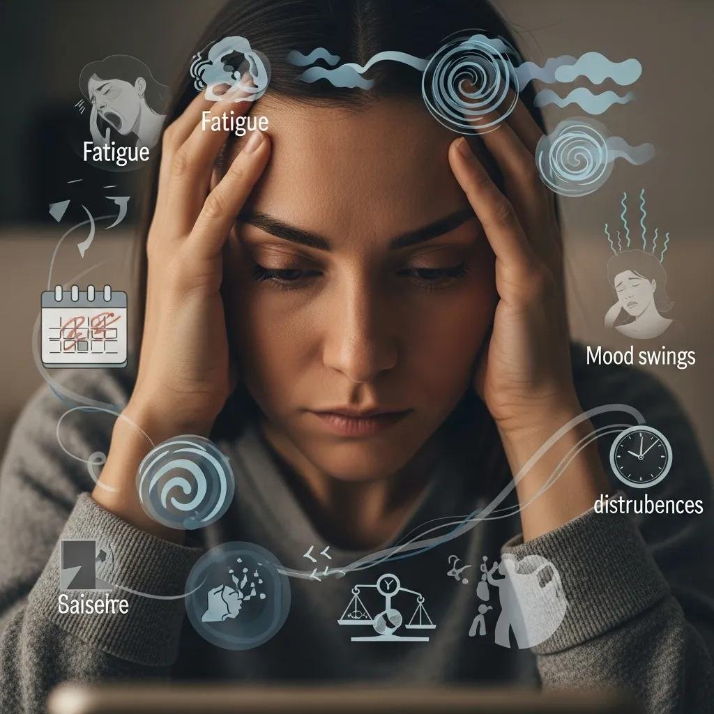 Person quietly assessing common hormone symptoms at home