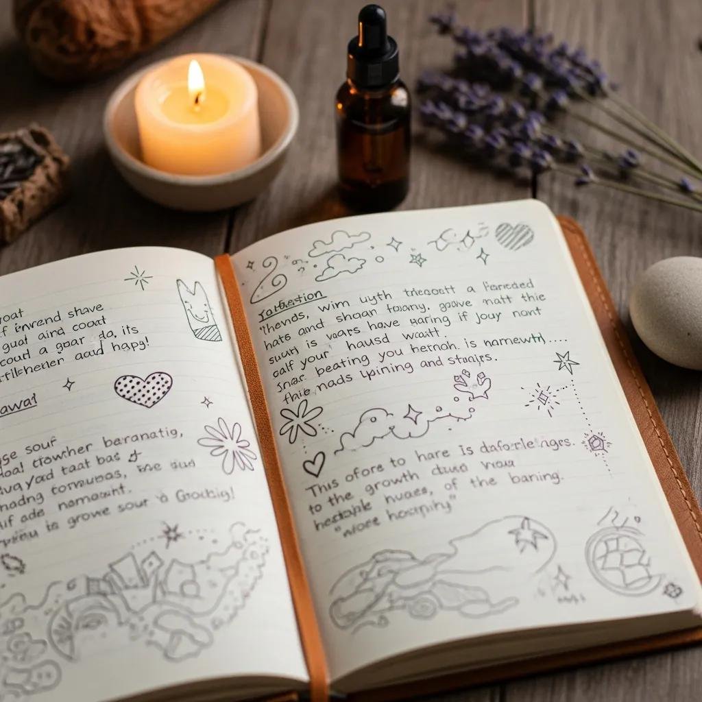 Open journal with handwritten notes, representing emotional processing and regulation through writing