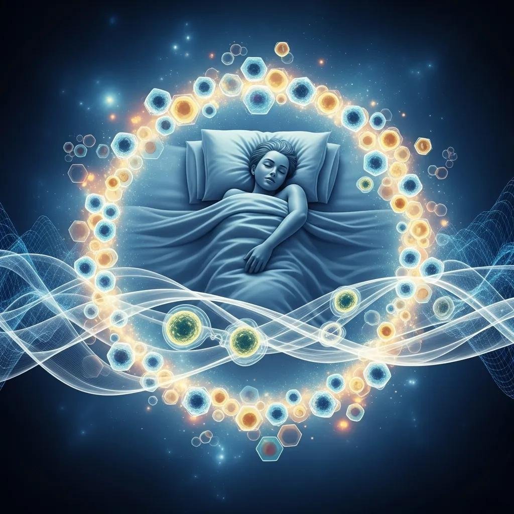 Illustration of cellular repair and rejuvenation that occurs during deep sleep