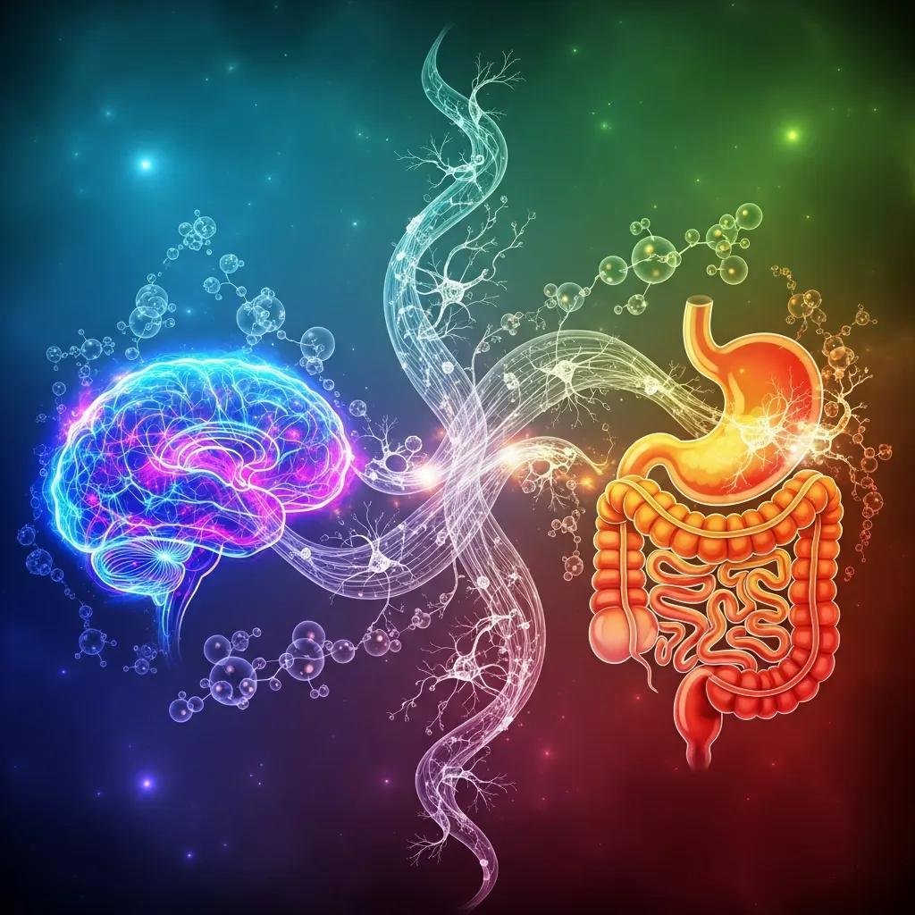 A visual interpretation of the gut–brain axis showing the link between mental state and digestive health