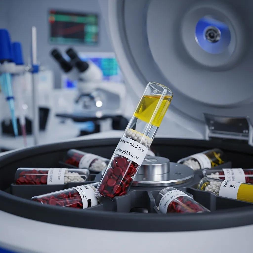 Laboratory centrifuge separating blood to produce PRP