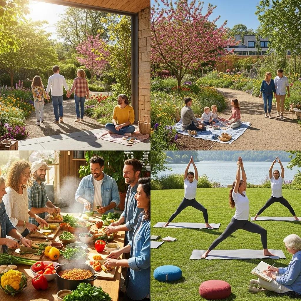 Community engaging in anti-inflammatory lifestyle practices for longevity