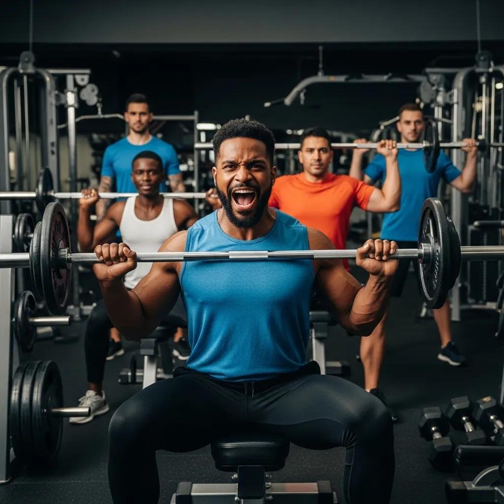 A group of men lifting weights in a gym, highlighting exercise's role in supporting testosterone and overall health