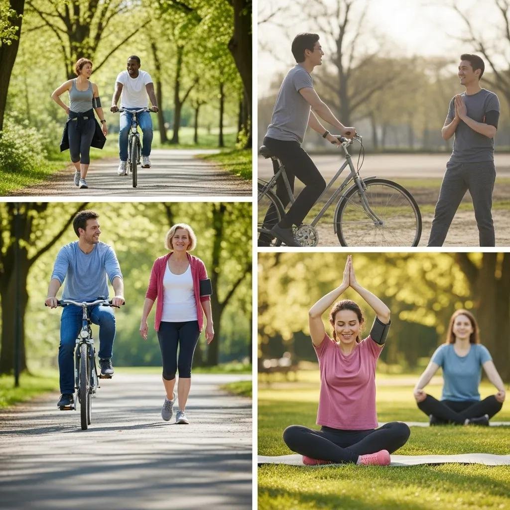 Diverse group of people enjoying outdoor activities promoting natural blood pressure management