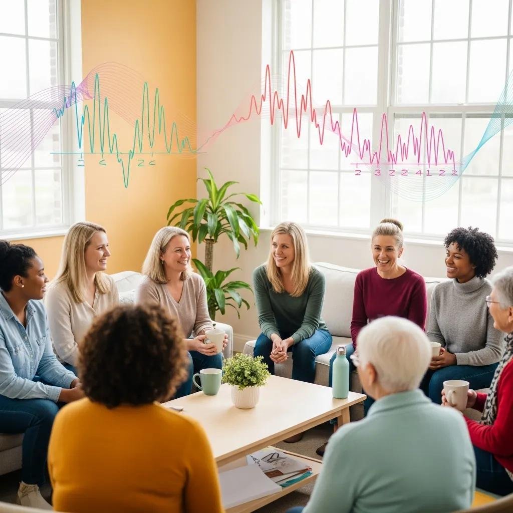 Diverse group of women talking about hormones, thyroid health and supportive care in a clinical setting