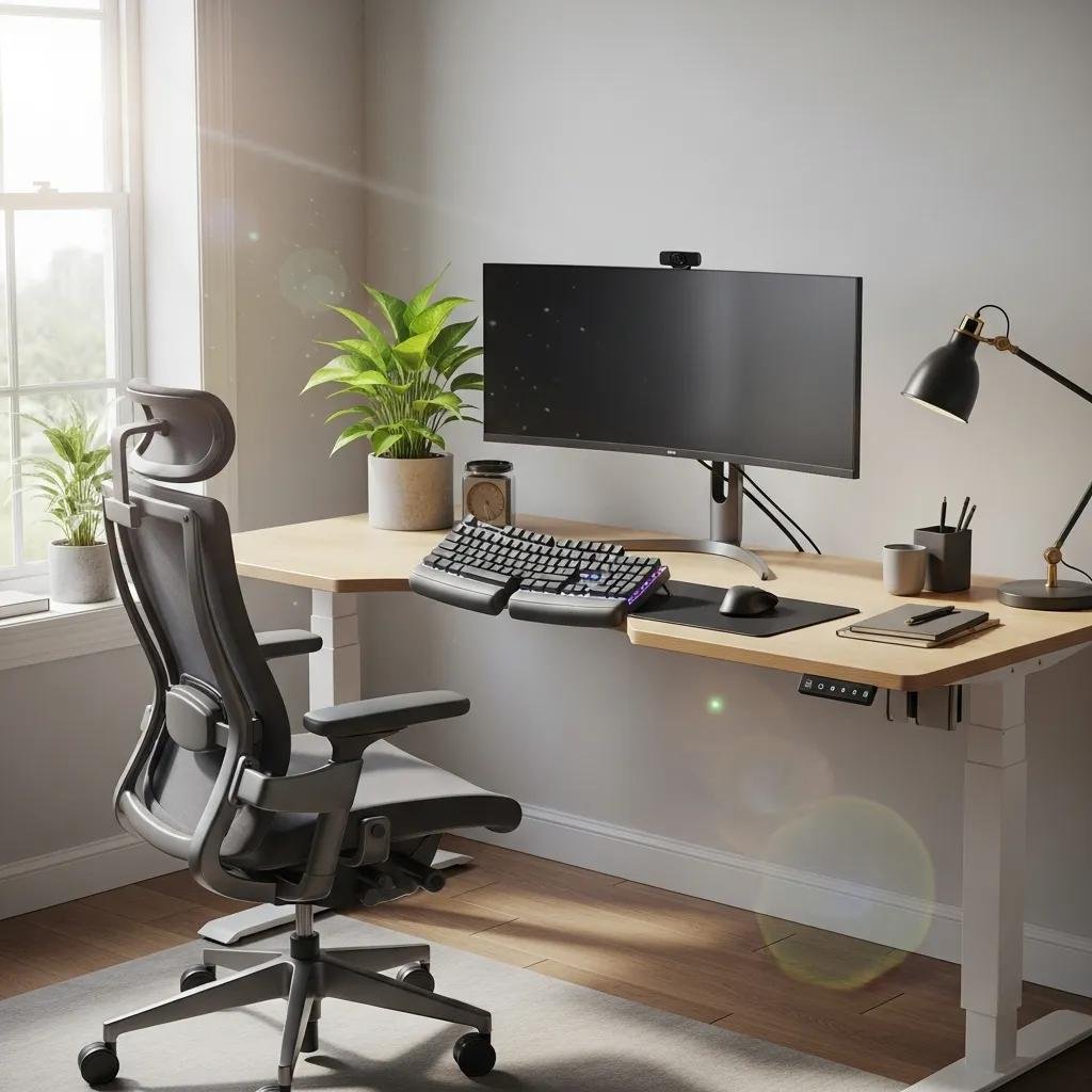 Ergonomic workspace setup promoting joint health and wellness