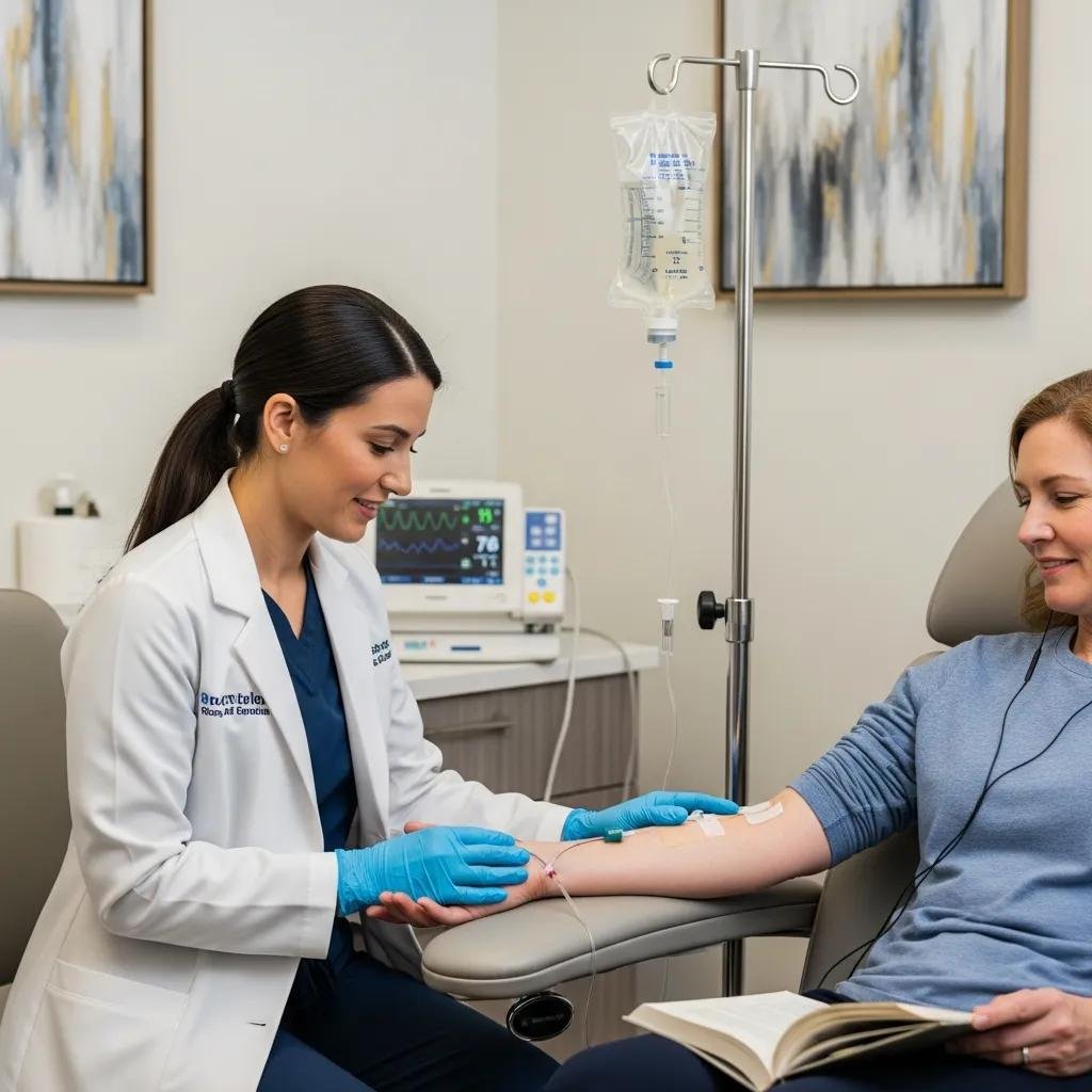 Healthcare professional administering IV chelation therapy for heavy metal detoxification