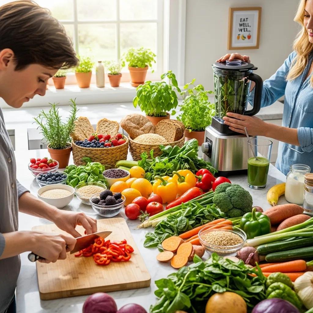 Bright kitchen scene: preparing whole-food meals that support healthy blood pressure