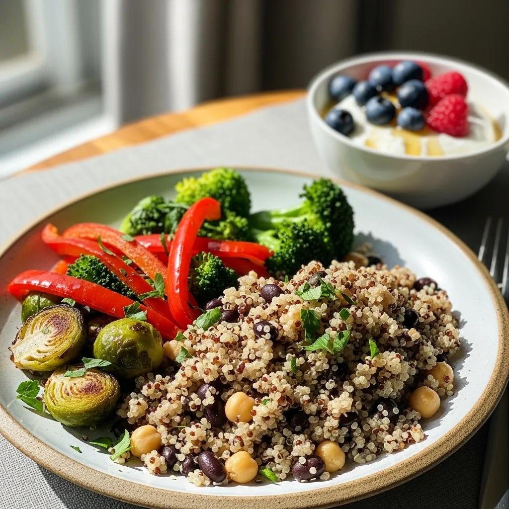 A balanced plate rich in fiber and fermented foods to support the gut microbiome