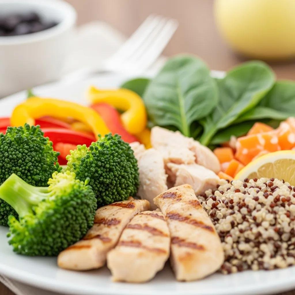 Balanced plate highlighting nutrition's role in addressing metabolic drivers of weight gain