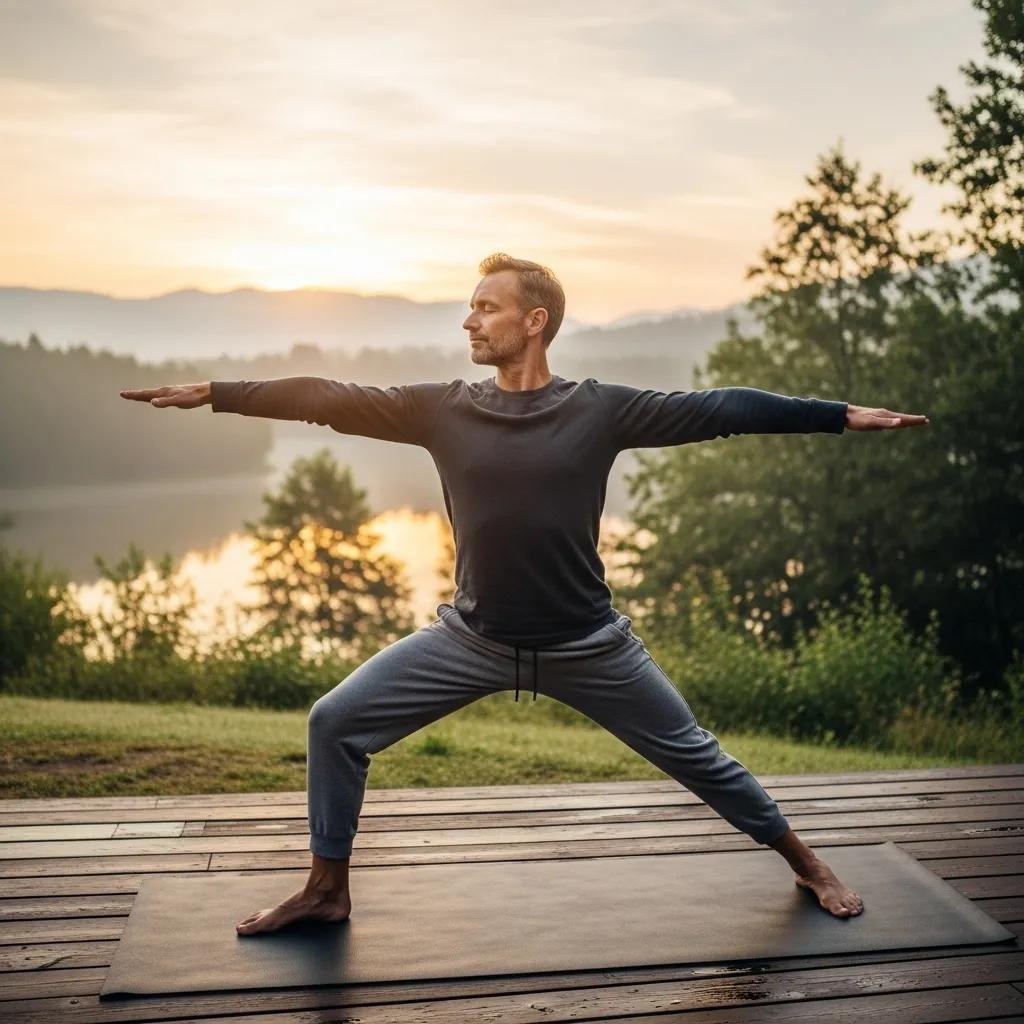 Middle-aged man exercising outdoors, representing vitality and holistic health in relation to andropause