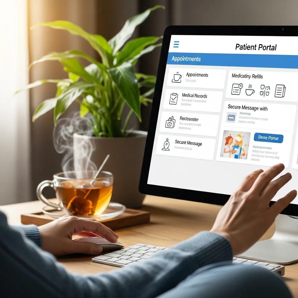 Patient using a computer to access the clinic’s patient portal and educational resources