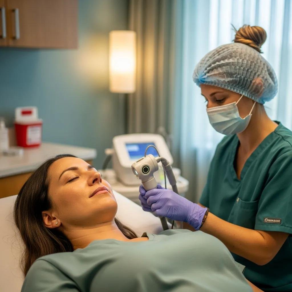 A patient receiving regenerative treatment in a calm clinic room, illustrating anti-aging care