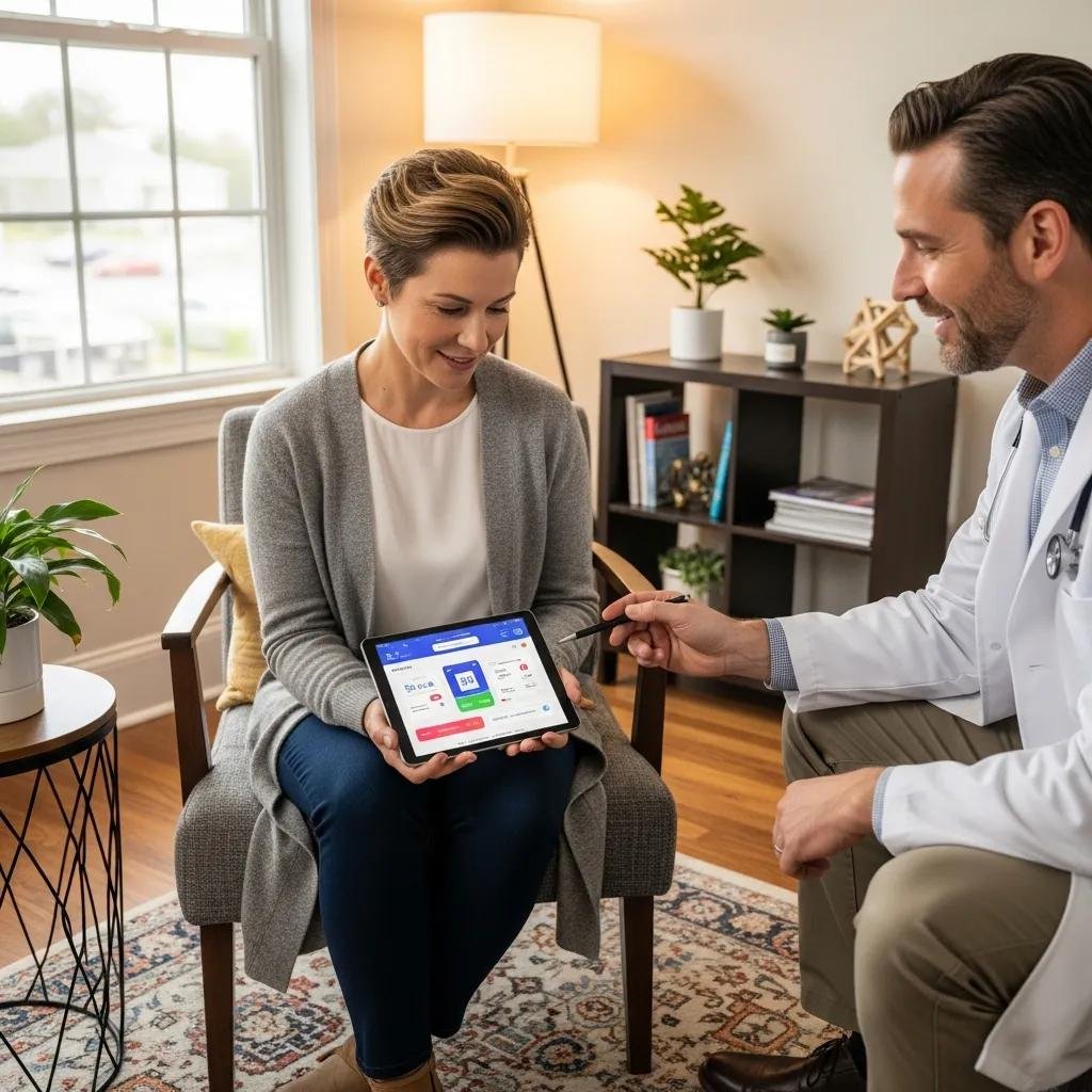 Patient using a digital health tool during a consultation