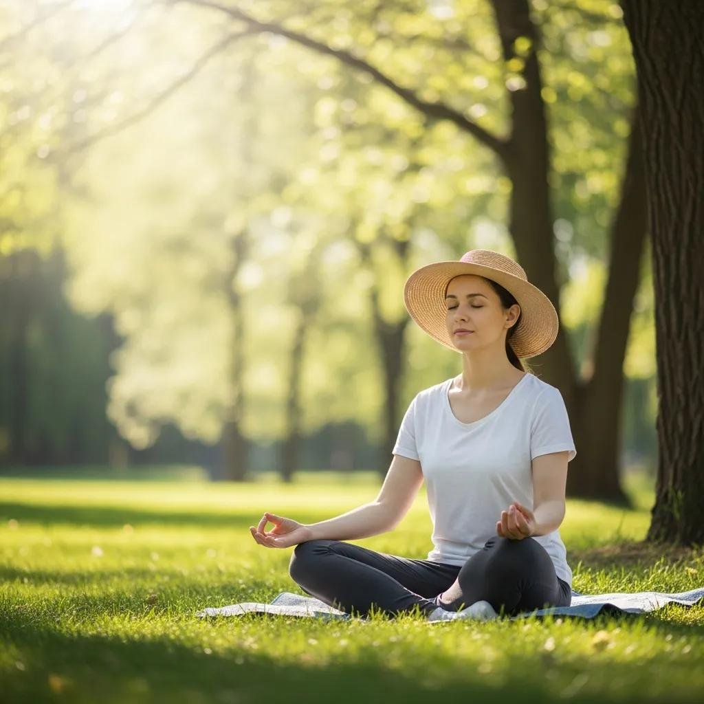 Person meditating in nature, embodying mindfulness and stress relief