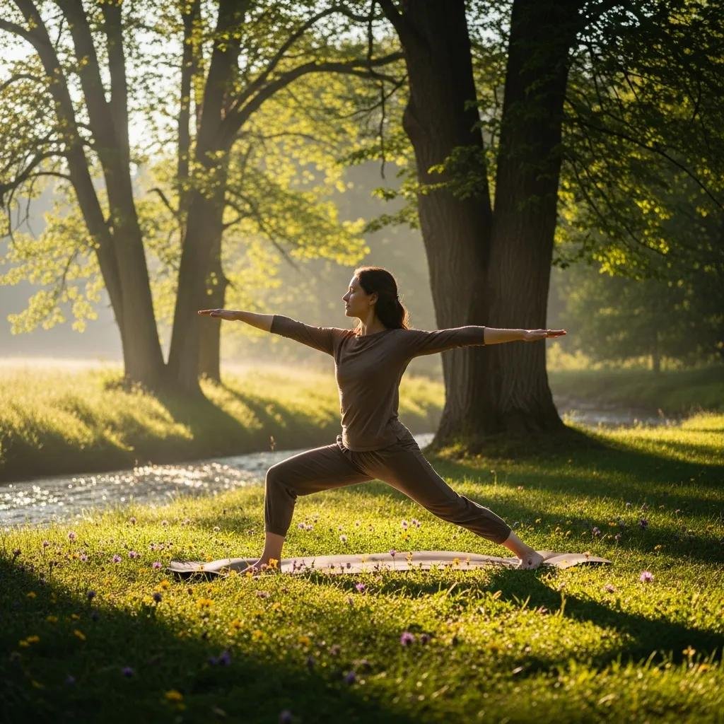 Person practicing yoga outdoors, representing holistic treatment for fibromyalgia pain and fatigue