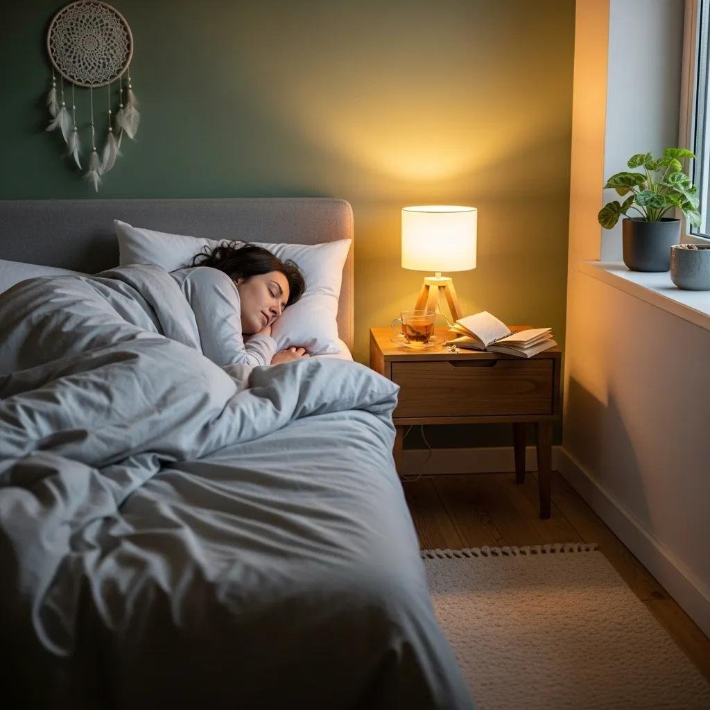 Woman sleeping peacefully in a calm bedroom—emphasizing how hormones affect sleep